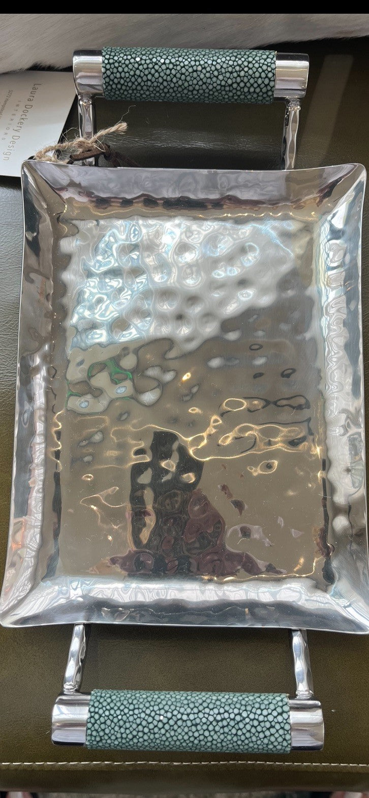 VIVO HAND MADE, HAMMERED STAINLESS STEEL RECTANGLE TRAY/SMALL 6"X8"