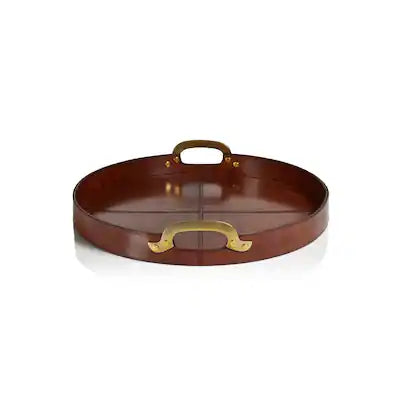 ZODAX HARLOW LEATHER TRAY WITH BRASS HANDLES