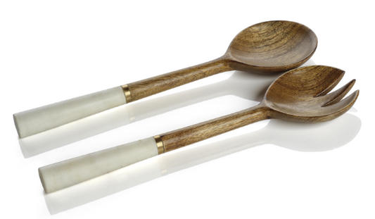 Mango Wood and Marble Salad Set