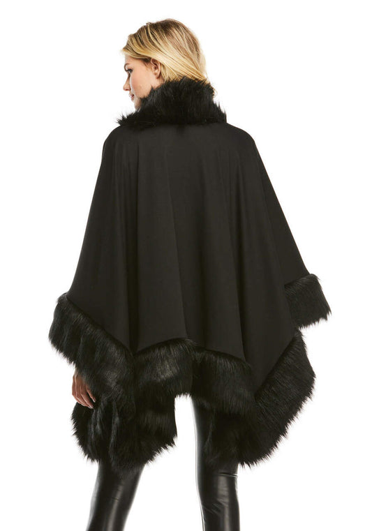 Black Fox Faux Fur-Trimmed Shawl