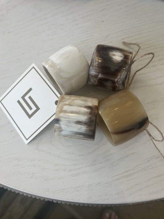 LIGHT NATURAL HORN NAPKIN RINGS 4 TO A SET