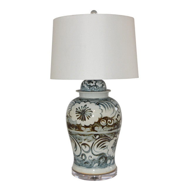 Blue And White Sea Flower Porcelain Temple Jar Lamp