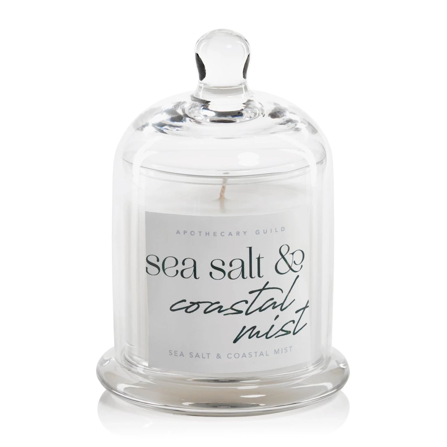 APOTHECARY GUILD CANDLE WITH GLASS DOME-SEA SALT AND COASTAL MIST
